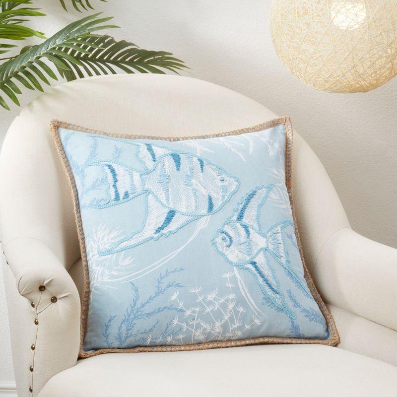 Saro Lifestyle Seaside Splash Fish Throw Pillow Cover, Blue, 20"x20"