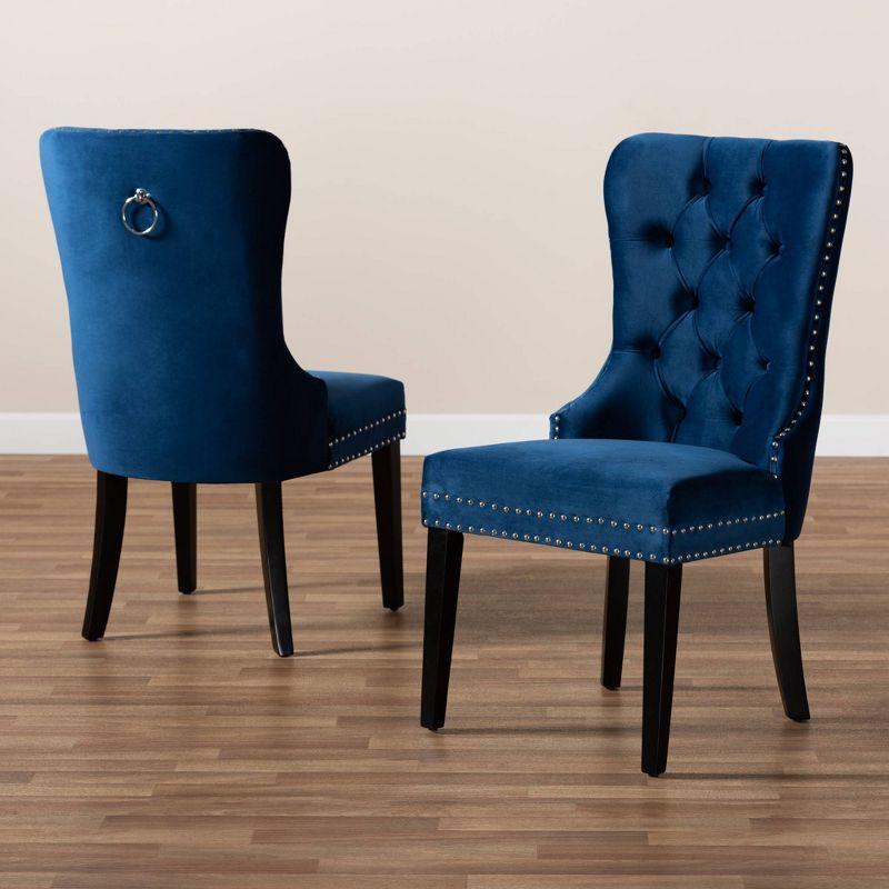 2pc Remy Velvet Upholstered Wood Dining Chair Set Blue/Espresso - Baxton Studio: Oak Frame, Soft Touch