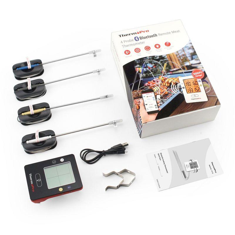 ThermoPro TP25W Bluetooth Meat Thermometer with 500FT Wireless Range 4-Probe Android/iOS Compatible Smart Grill Smoker Thermometer