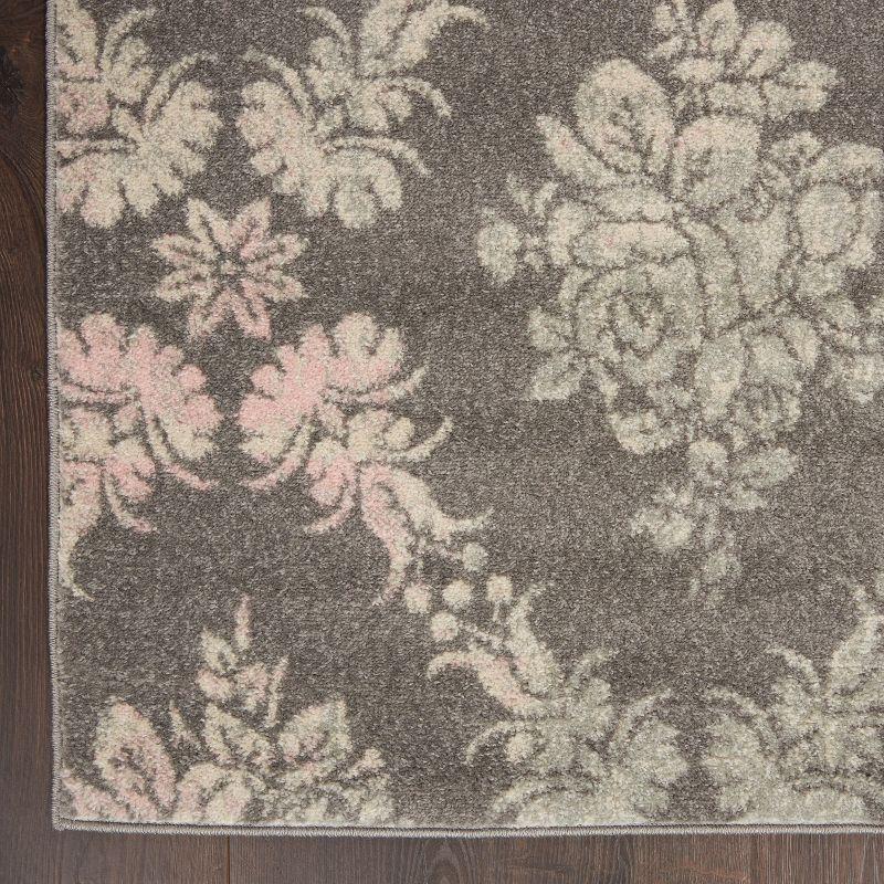 Tranquil TRA09 Grey/Pink Area Rug Vintage Floral Damask By Nourison