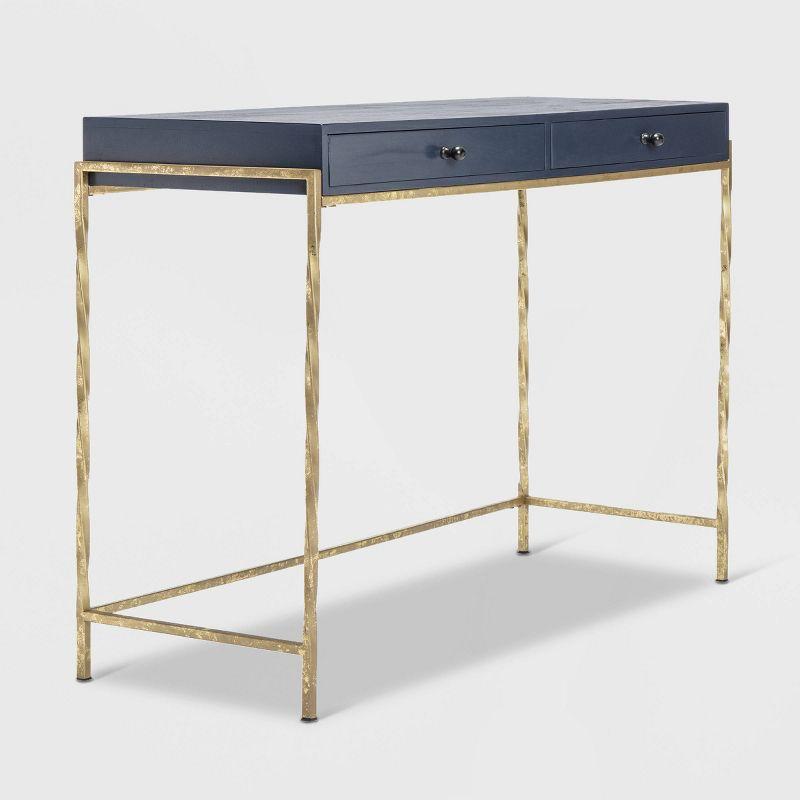 Navy Blue and Gold Wood Console Table with Storage