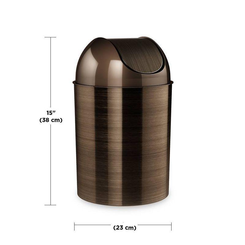 Bronze Metallic Brown Plastic Cylinder Trash Can with Swing Lid