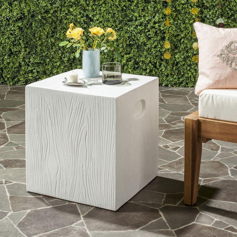 15'' Square Ivory Concrete Modern Accent Stool