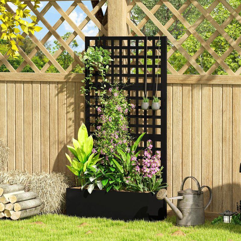 Outsunny Galvanized Raised Garden Bed with Trellis and Drainage Holes for Climbing Plants, Vegetable, Vines, 35" x 16" x 70", Black