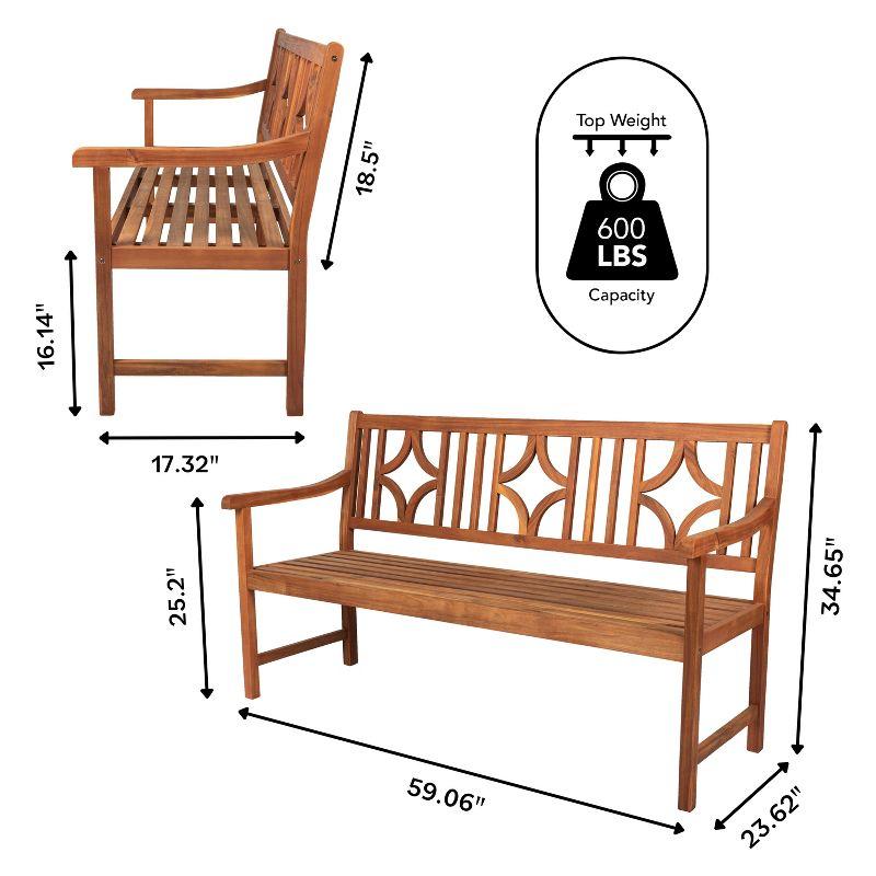 Sloane 3-Seat Ogee Diamond-Back Acacia Wood Outdoor Garden Patio Bench - JONATHAN Y