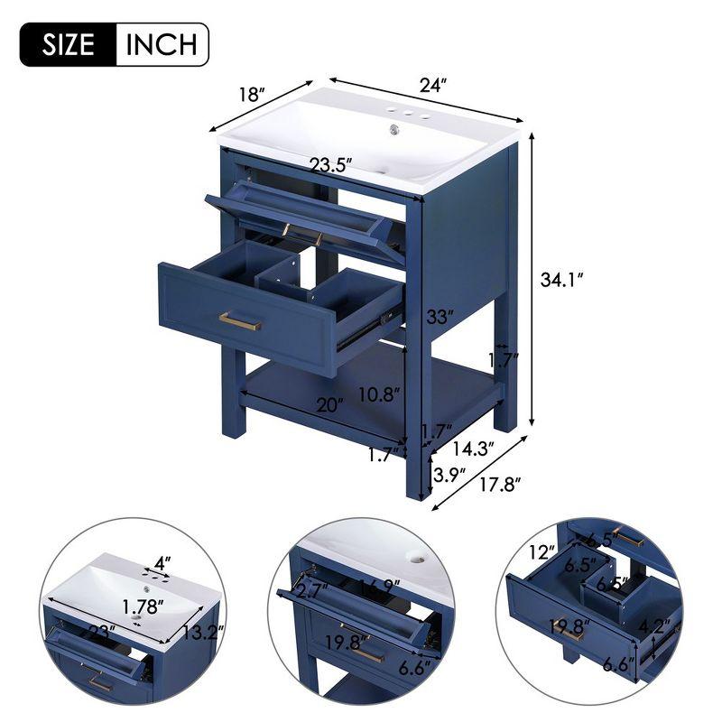 24" Modern Bathroom Vanity Sink Combo With Overflow Ceramic Sink Top MDF Stand Bathroom Cabinet With 2 Doors