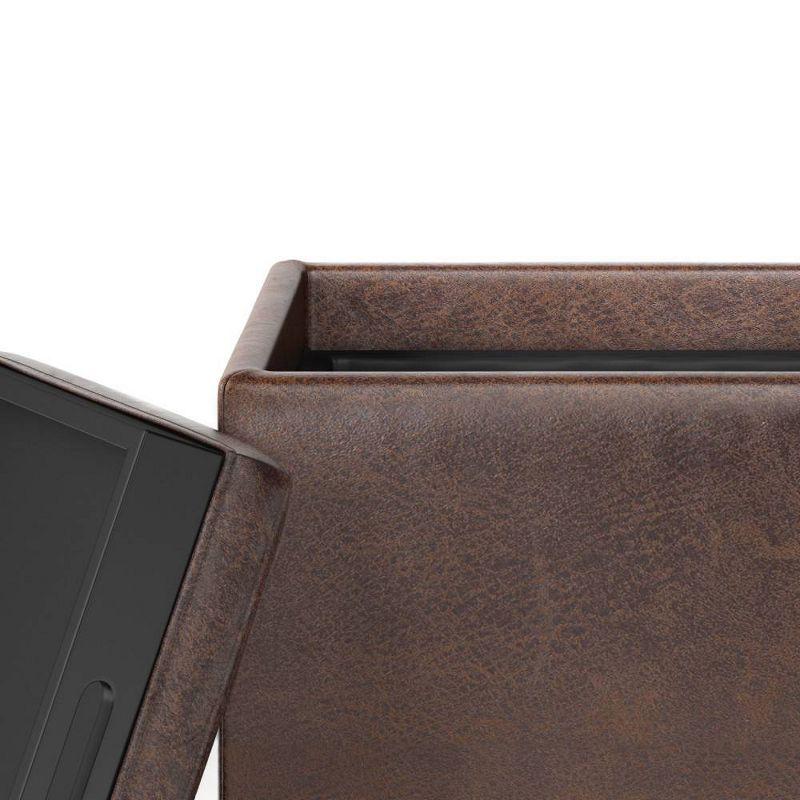 WyndenHall Townsend 17" Wide Contemporary Square Storage Ottoman in Distressed Brown Vegan Faux Leather, Assembled