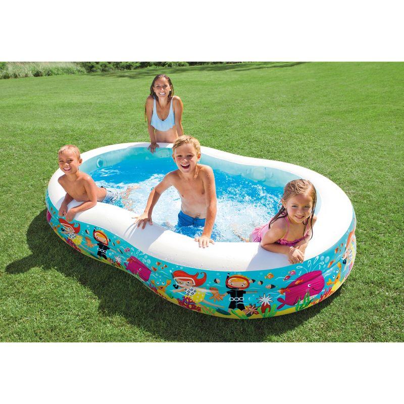 Intex 8.5ft x 5.25ft x 18in Swim Center Paradise Seaside Inflatable Kiddie Pool with Drain Plug for Quick and Easy Clean Up