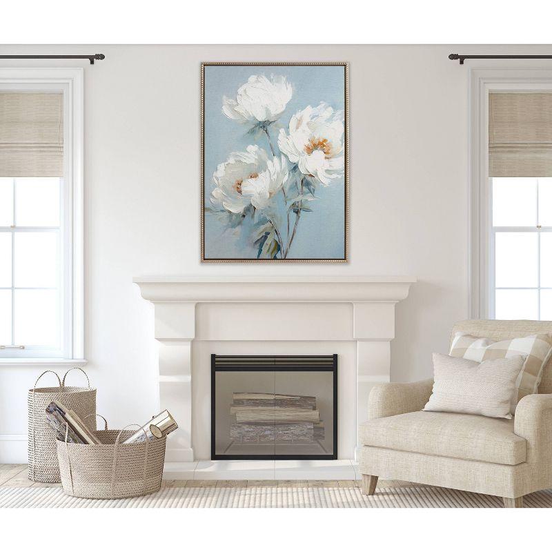 Kate & Laurel All Things Decor 31.5"x41.5" Sylvie Beaded White Peonies on Ocean Blue Framed Canvas by The Creative Bunch Studio Gold