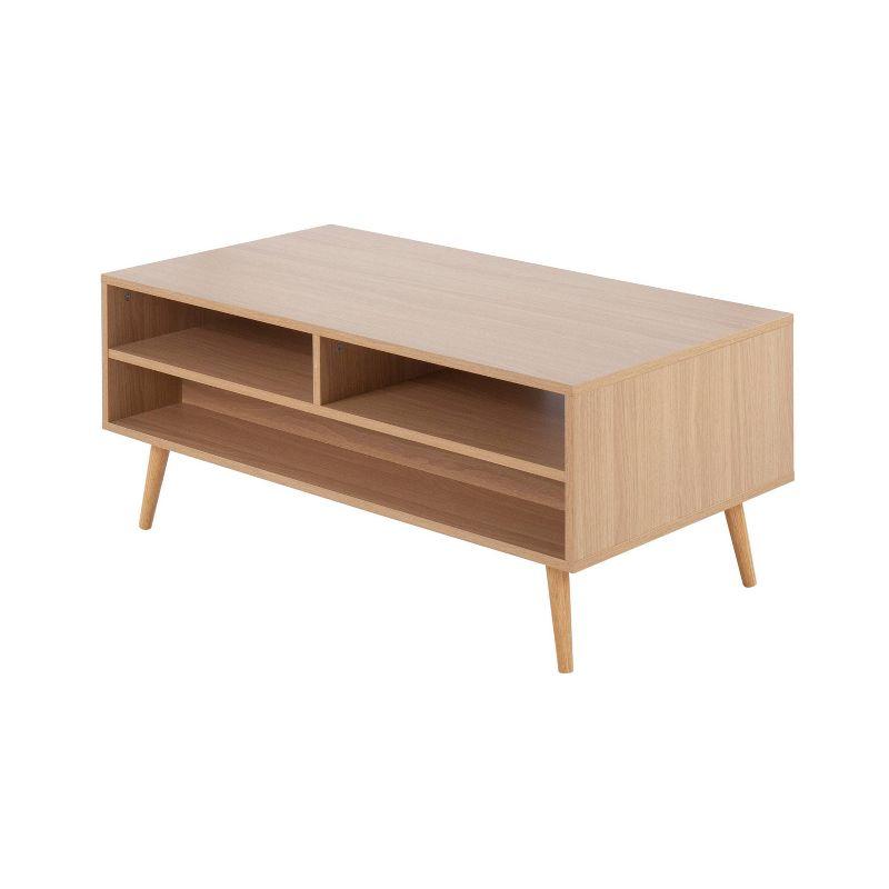 Astro 6" Natural Wood and White Rectangular Coffee Table with Storage