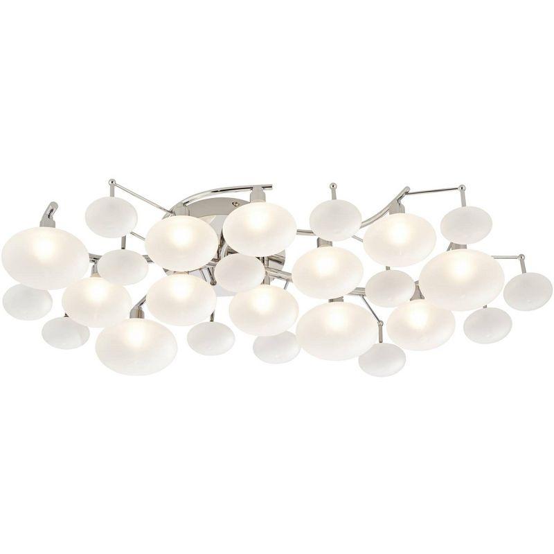 Possini Euro Design Lilypad Modern Ceiling Light Semi Flush Mount Fixture 30" Wide Chrome 12-Light Frosted Opal Glass for Bedroom Kitchen Living Room