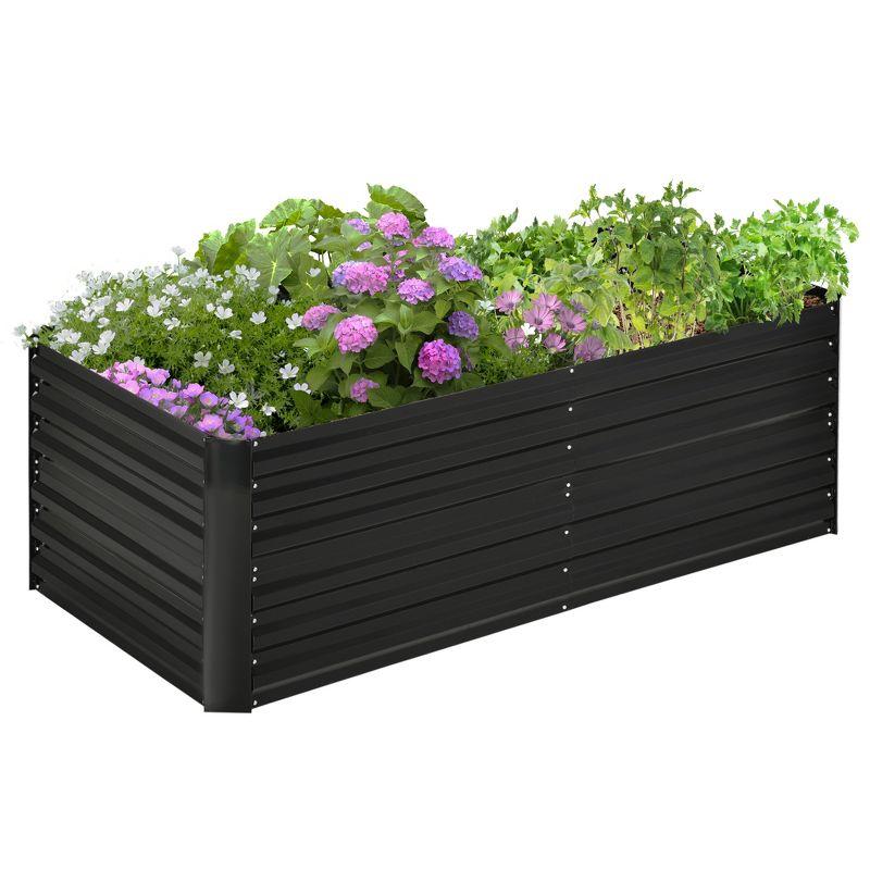 Outsunny Raised Garden Bed, Galvanized Steel Planters for Outdoor Plants with Multi-reinforced Rods, 71" x 36" x 23", Black