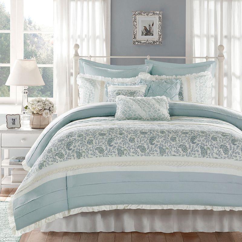 King Baby Blue Cotton Pintuck Ruffled Duvet Cover Set