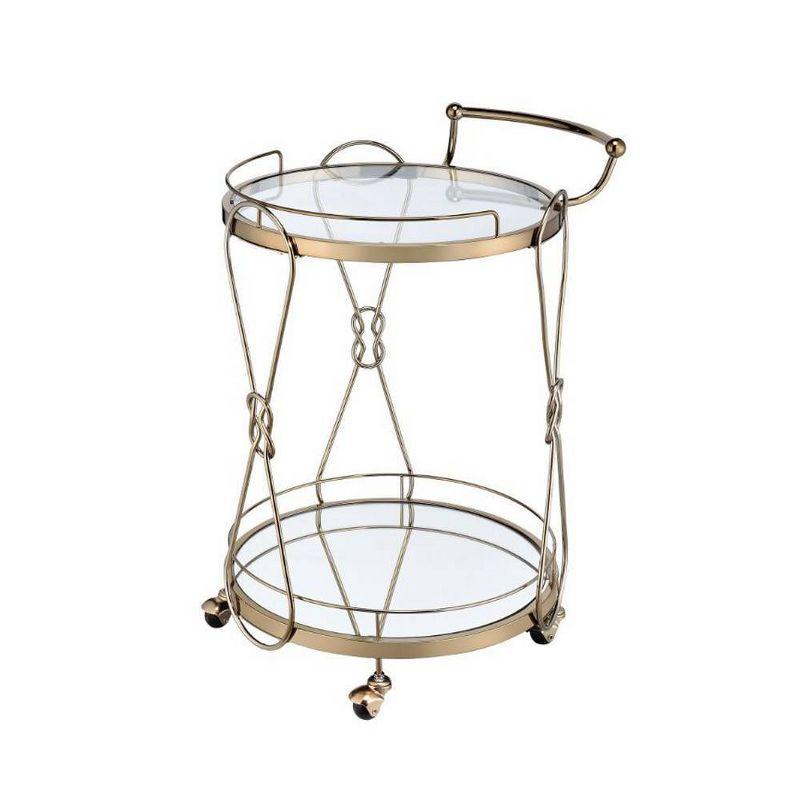 25" Zekera Serving Cart Champagne with Glass Shelves & Metal Wheels - Acme Furniture