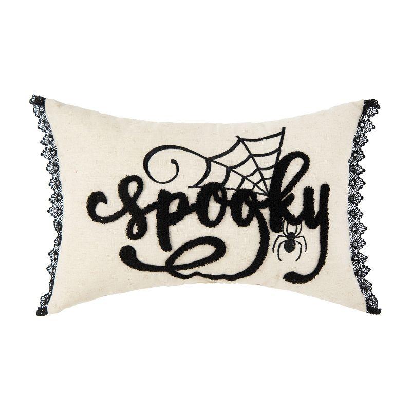 Spooky Black and White Embroidered Halloween Throw Pillow