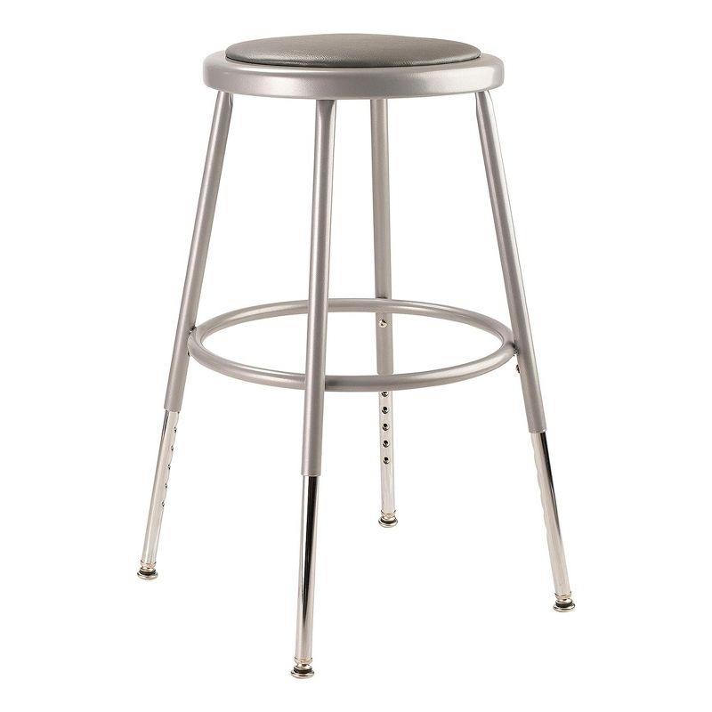 Adjustable Metallic Grey Steel Stool with Vinyl Padded Seat