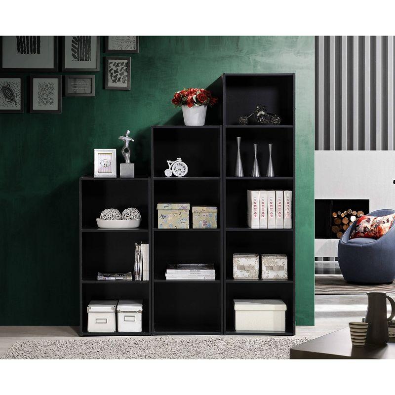 Kids' Playful Cube Organizer Bookcase with Doors - Black Wood