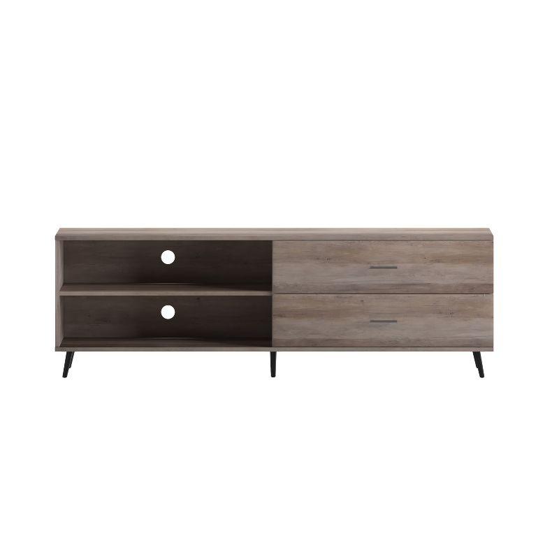 Merrick Lane Mid-Century Modern TV Stand for TV's up to 60" with Adjustable Shelf and Two Drawers in Walnut