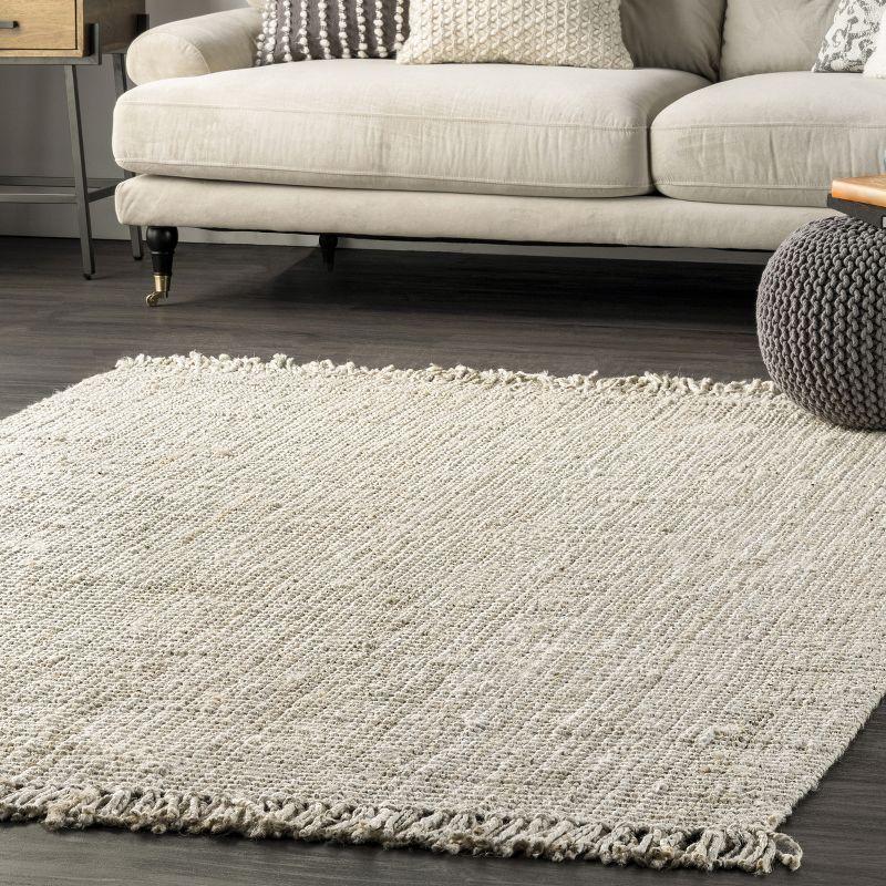 Nuloom 2x6 Daniela Jute Tassel Hand Woven Indoor Area Rug, Off White, Solid Chunky Farmhouse Design, Natural Fiber BedroomLiving Room