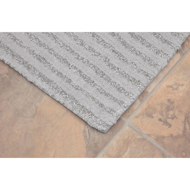 2pc Sheridan Plush Washable Nylon Bath Rug Set Platinum Gray - Garland: Non-Slip, Machine Made, Striped Design
