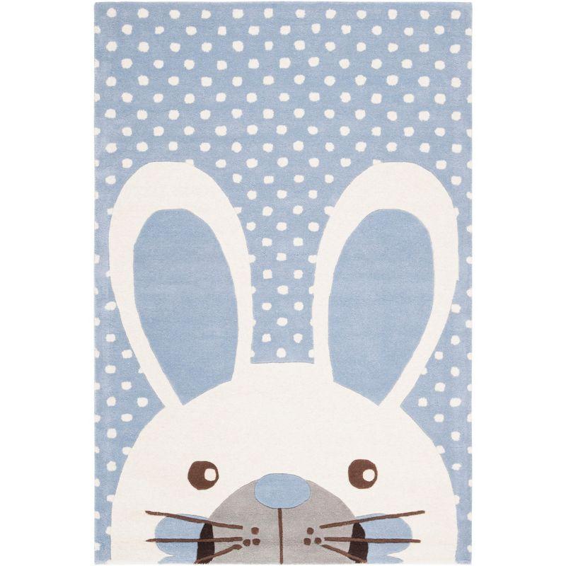 Blue and Ivory Tufted Wool Kids Bunny Rug, 4' x 6'