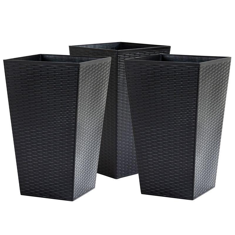 Outsunny Set of 3 Tall Planters with Drainage Holes, Outdoor & Indoor Flower Pot Set for Front Door, Entryway, Patio and Deck, Black