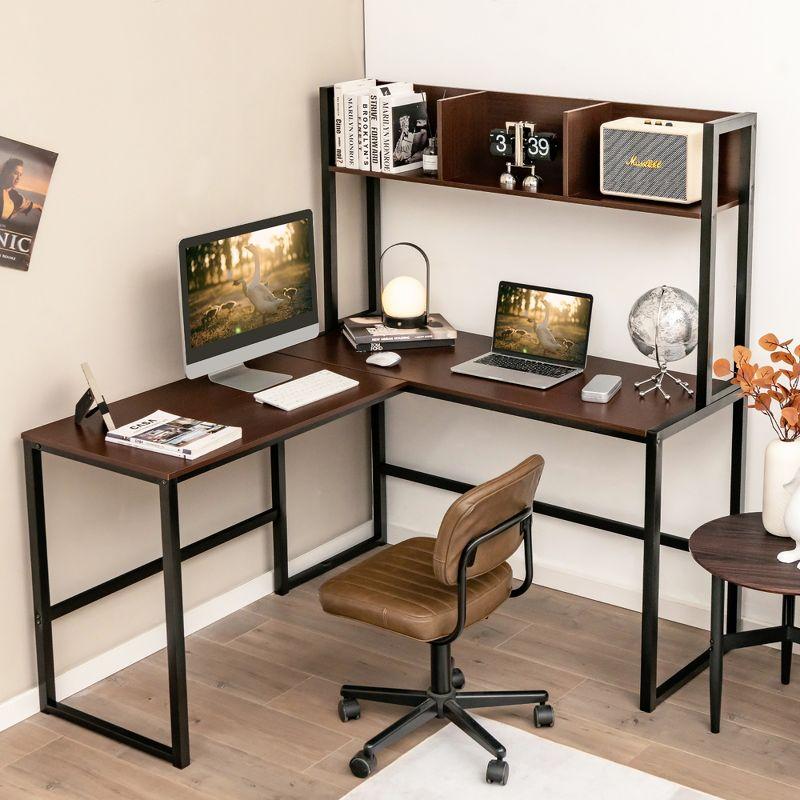 Costway 55''L-Shaped Desk Corner Computer Desk Writing Workstation Table w/Hutch