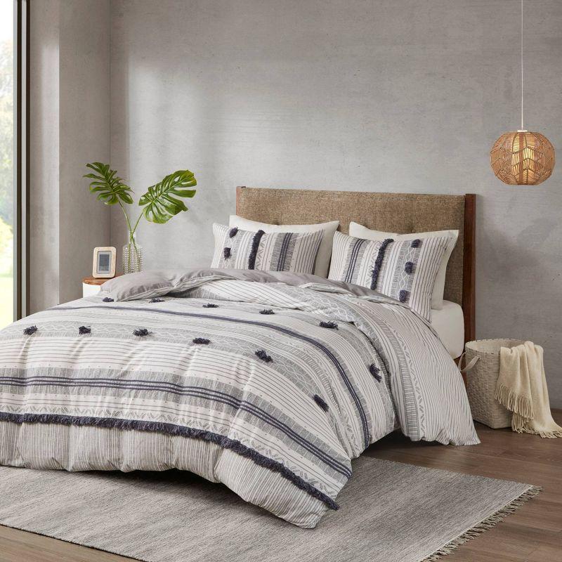 Cody Full/Queen Gray and Navy Cotton Duvet Cover Set