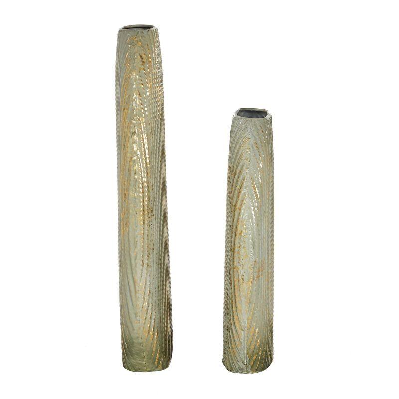 Set of 2 Oval Textured Metal Vase White/Gold - Olivia & May