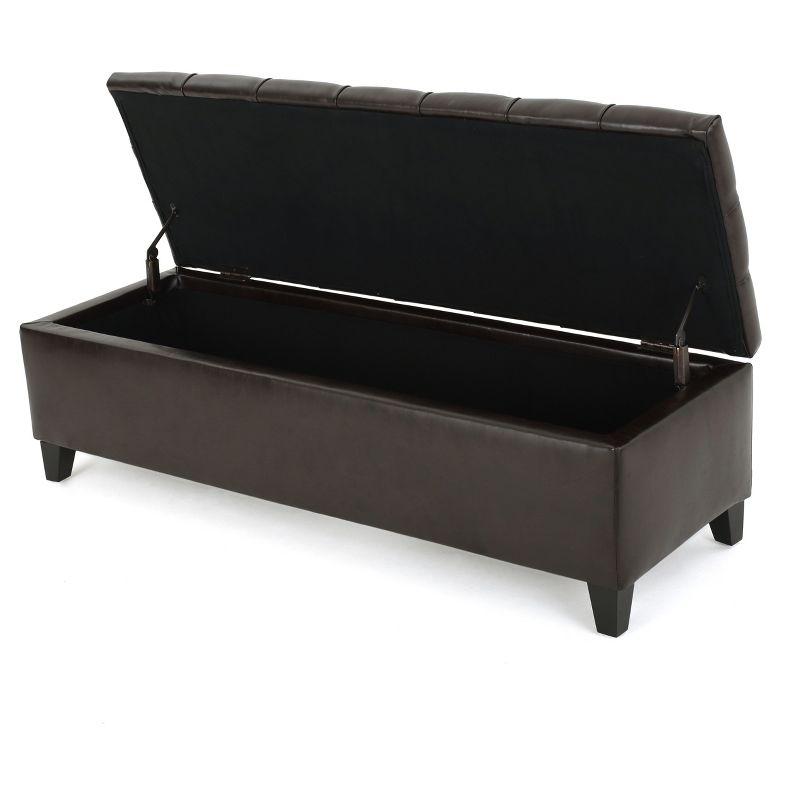 Charleston Tufted Brown Leather Storage Ottoman Bench