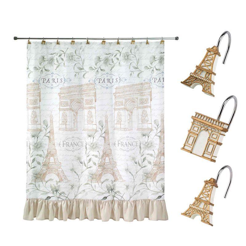 Paris Botanique Ivory and Gold Shower Curtain Set