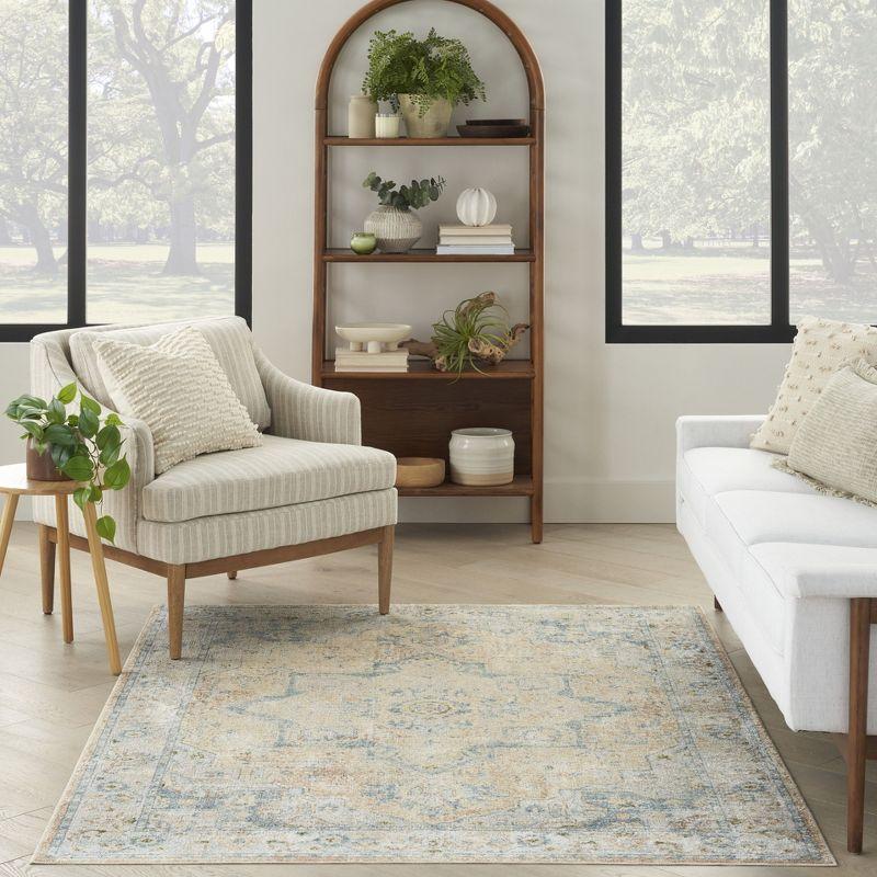 Nourison Astra Machine Washable Vintage Medallion Indoor Rug Beige Blue 4' x 6'
