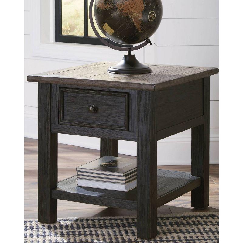 Modern Farmhouse Black-Brown Wood End Table with Storage