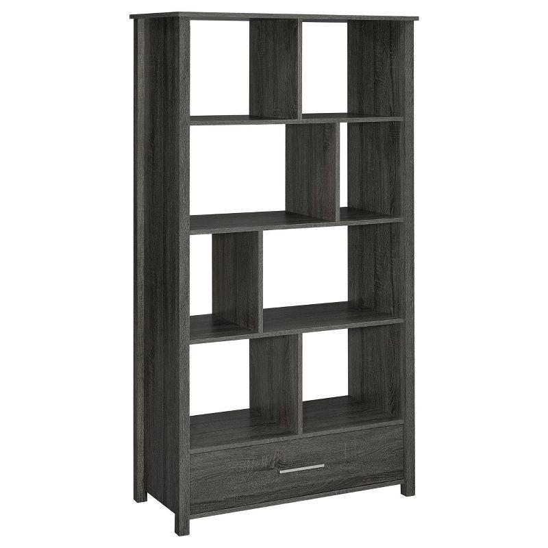 Weathered Gray 8-Shelf Bookcase with Storage Drawer