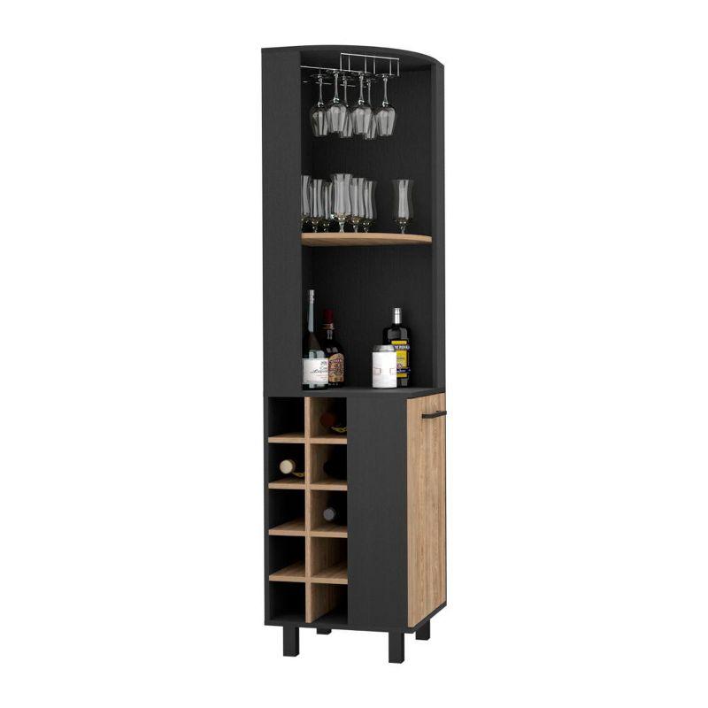 Depot E-Shop Corner Bar Single Door Cabinet Two Shelves, Ten Built-in Wine Rack