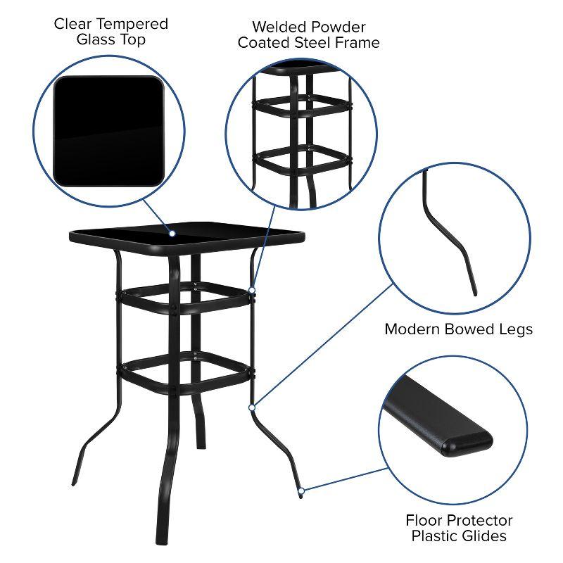 Flash Furniture Outdoor Dining Set - 4-Person Bistro Set - Outdoor Glass Bar Table with All-Weather Patio Stools