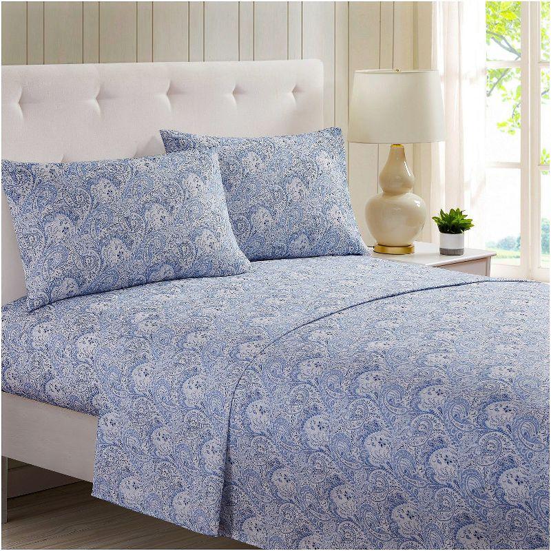 Queen Paisley Blue Microfiber 4-Piece Deep Pocket Sheet Set