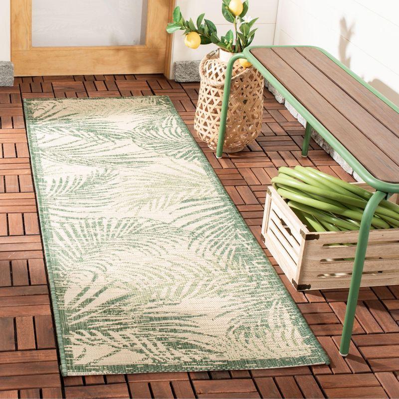 Beige and Green Synthetic Reversible Indoor/Outdoor Runner Rug