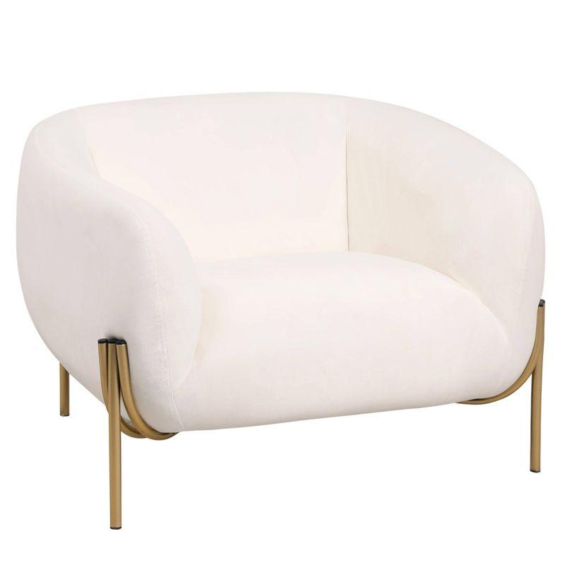 White Velvet Accent Chair with Gold Metal Legs