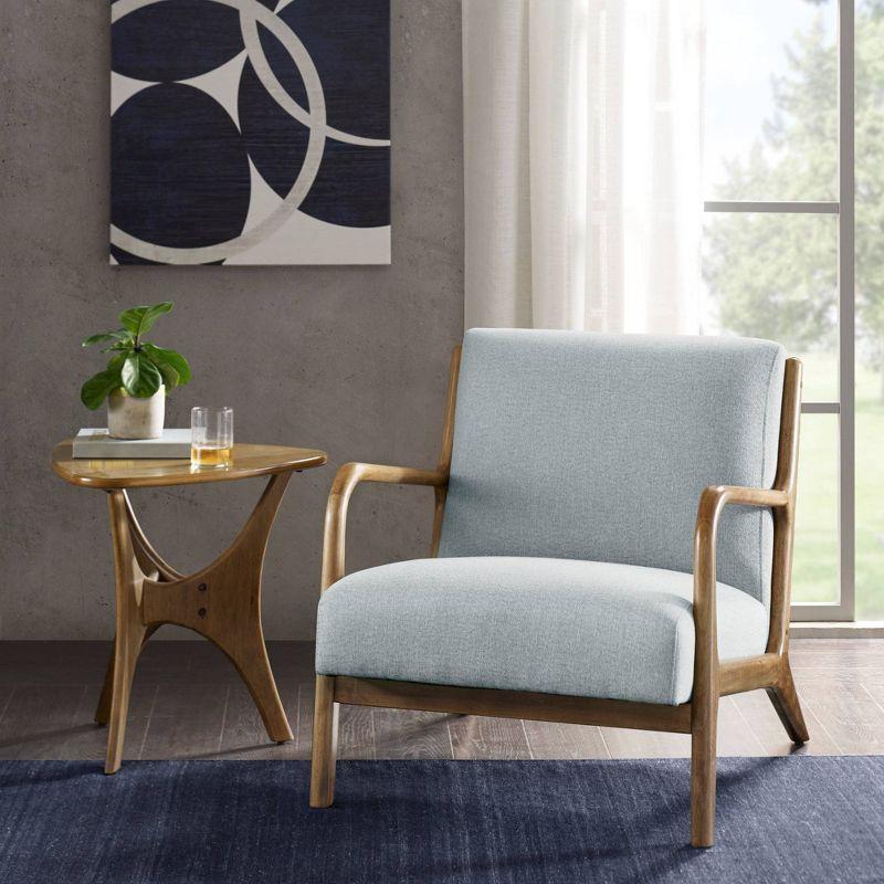 Mid-Century Light Blue Elm Wood Accent Chair