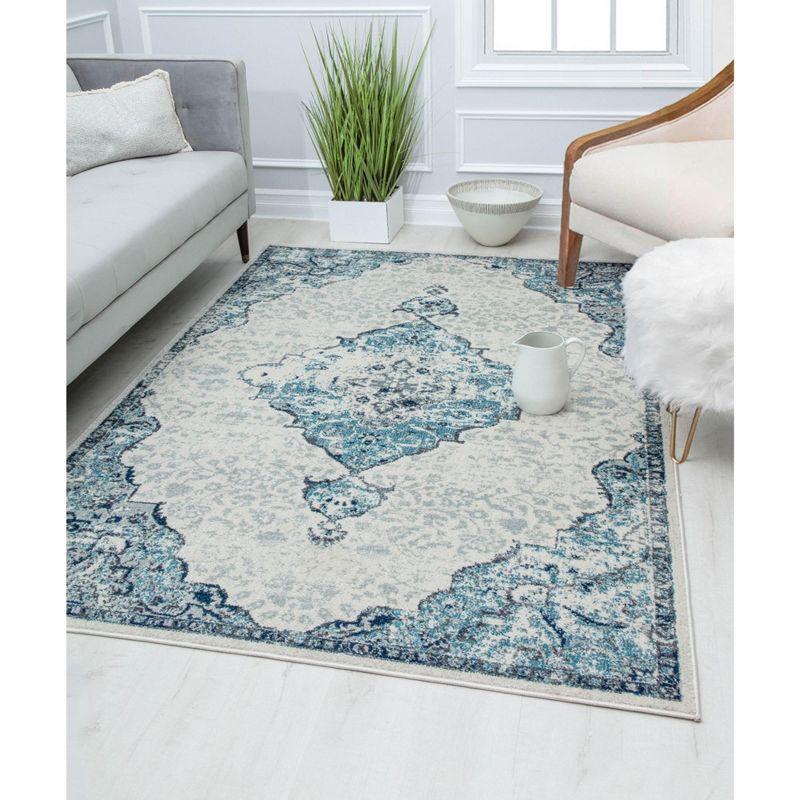 Rugs America Harper HY50G Bluebonnet Transitional Vintage Area Rug for Dining Room Rug Neutral Rug Living Room Rug Kitchen, 2'6"x4'