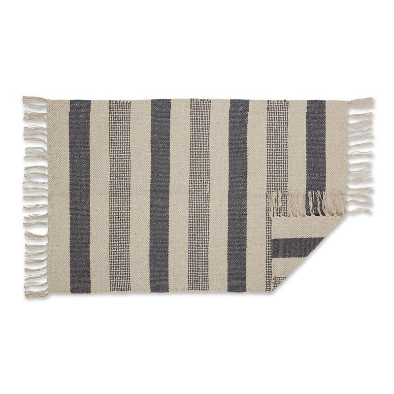 Design Imports Textured Stripe - Gray & Natural With 3 In Fringe - 2 X 3 Ft