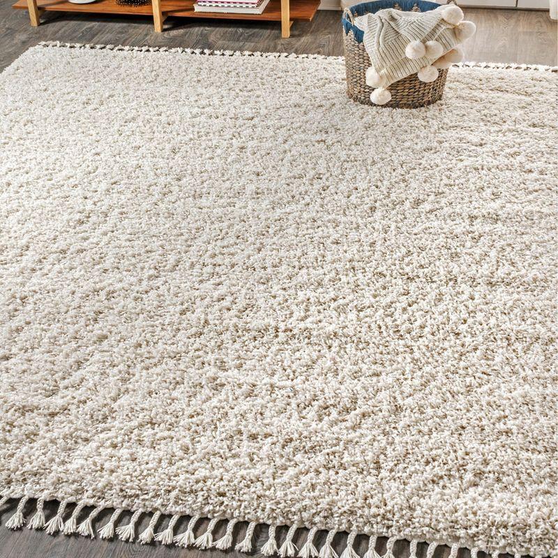 3'x5' Mercer Shag Plush Tassel Area Rug, Cream - JONATHAN Y