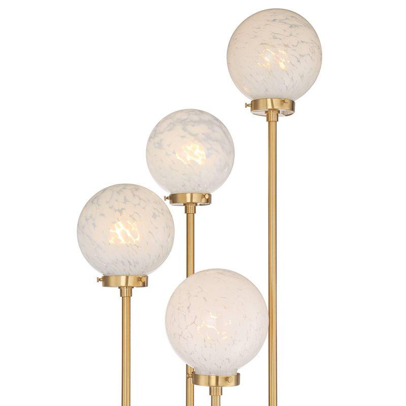 Warm Gold Metal Mid-Century Modern Floor Lamp with Glass Globe Shades