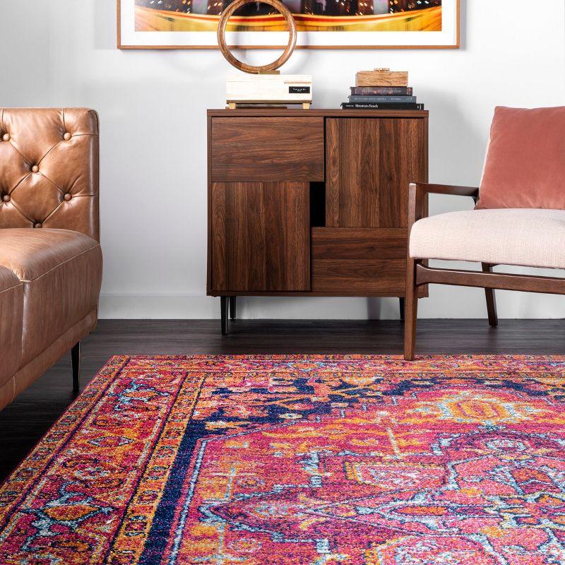 Nuloom Jaclyn Bohemian Medallion Area Rug, Round 5', Pink