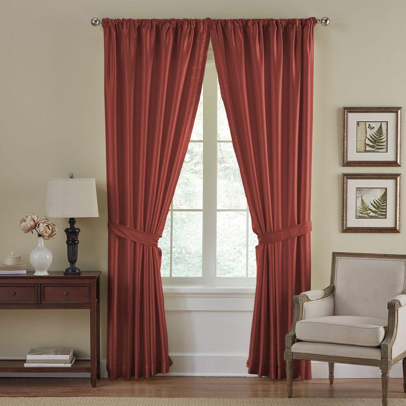 Rouge Faux Silk Blackout Pleated Window Curtain Panel