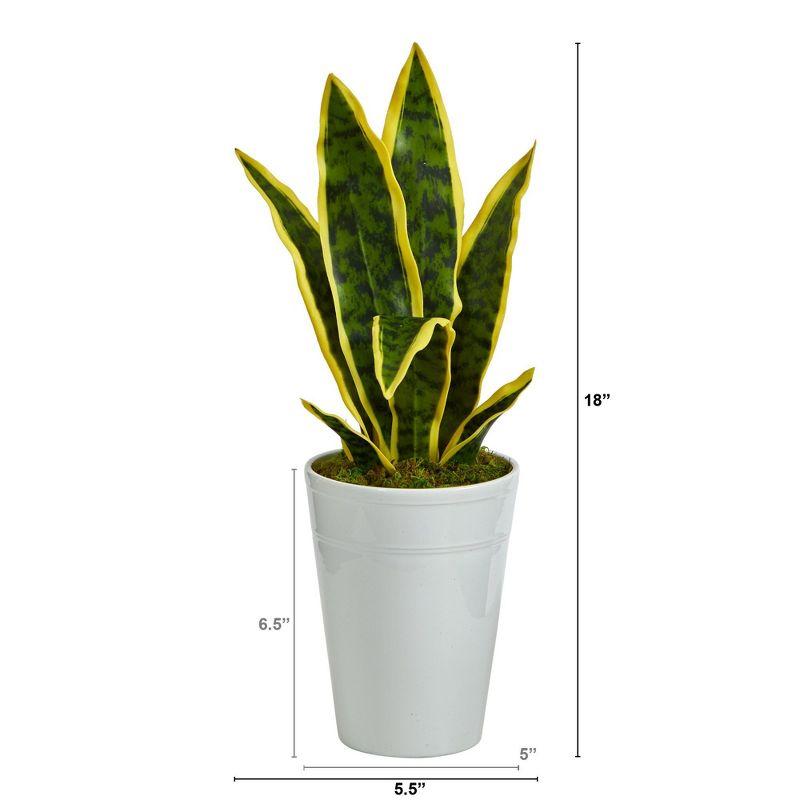 Nearly Natural 18-in Sansevieria Artificial Plant in White Planter