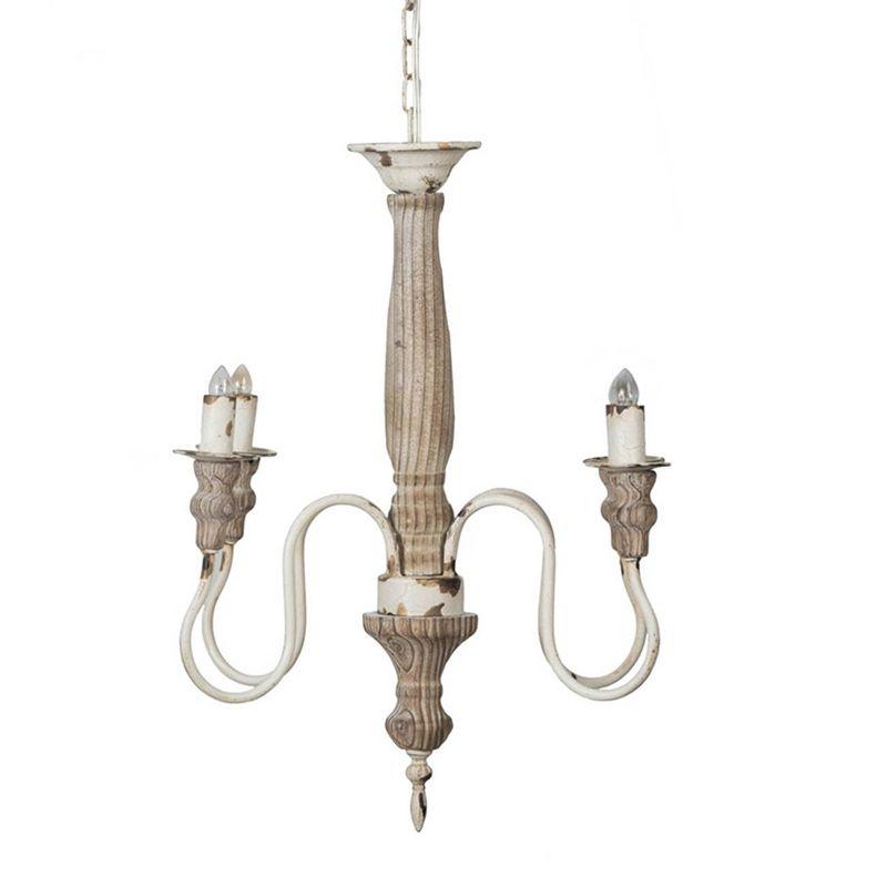 4-Light Chandelier Ceiling Light Natural/Distressed White - A&B Home: Industrial Style, Glass Shades, UL Listed, Iron Body