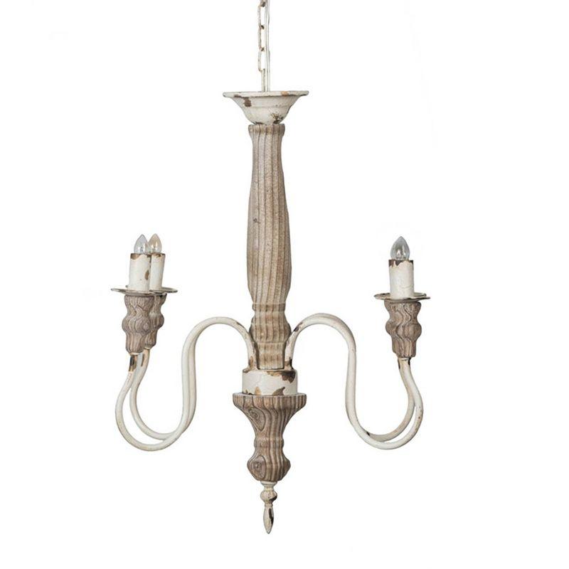 Distressed White and Natural Wood 4-Light Classic Chandelier