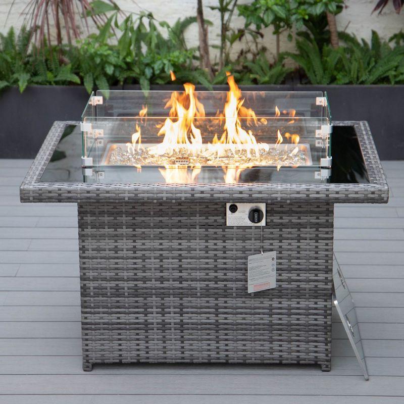 Gray Wicker Propane Fire Pit Table with Glass Guard